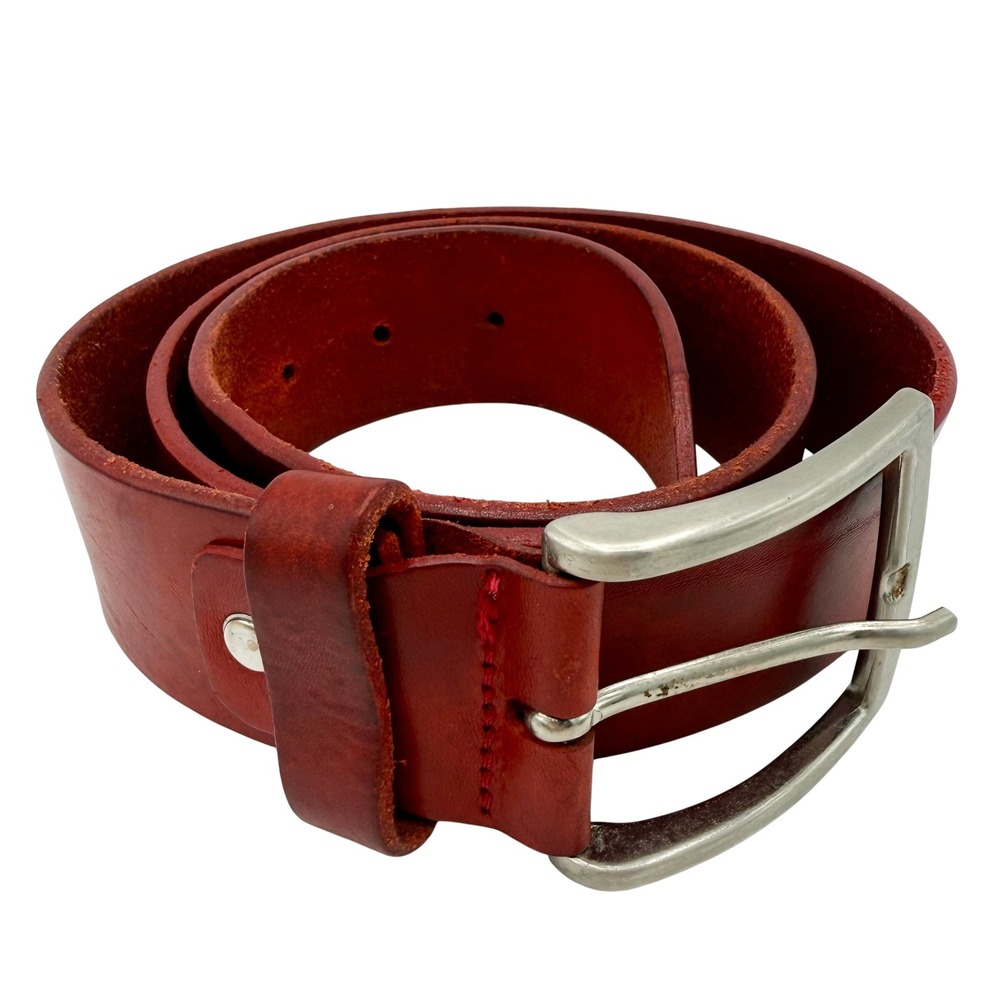 Vintage Men's Italian Vera Pelle Leather Belt Size 40 Oxblood Red Handmade
